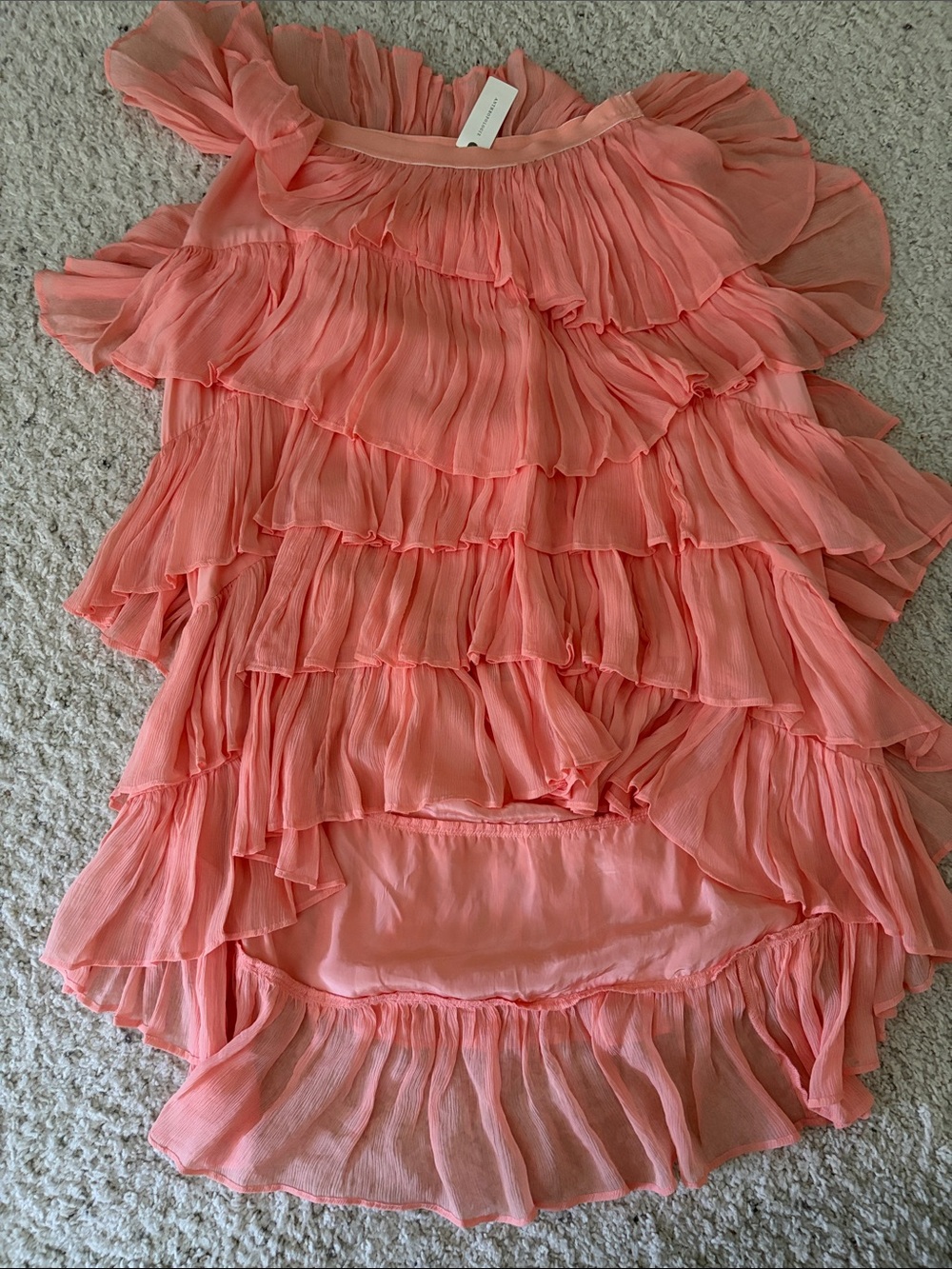 Anthropologie Coral Pink Tiered Ruffle Party Hi-Low Skirt